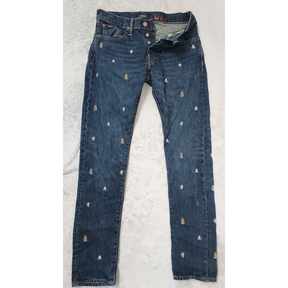 Polo Ralph Lauren Jeans Mens 28x32 Sullivan Slim Embroidered Skull Lion Crest